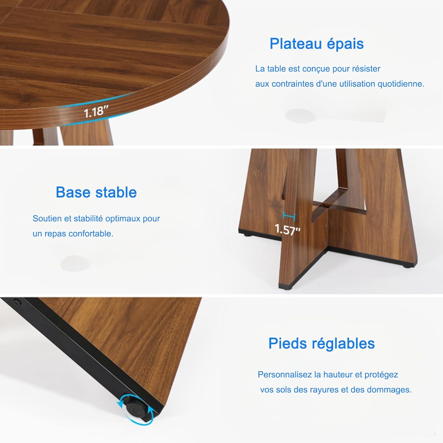 Runder Esstisch, Küchentisch, Hölzern Esszimmer Tisch, 120 cm Esszimmertische für 4 Personen, Bauernhaus Esstisch für Wohnzimmer, Rustikales Braun LI7853826
