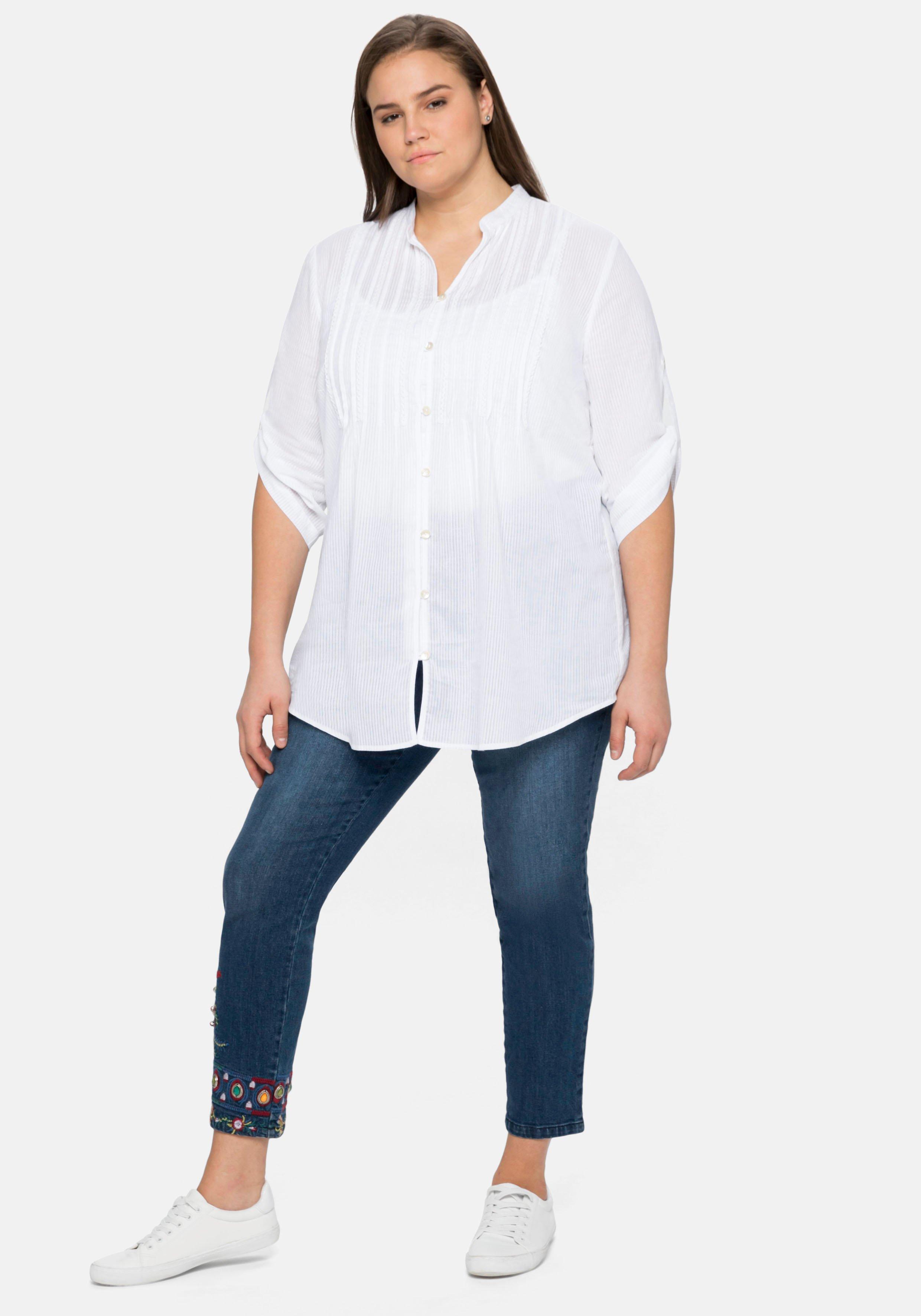 Longbluse mit eingewebten Streifen