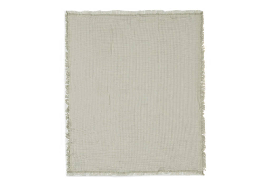ledikantdeken 120x120cm Fringe Olive Green/Ivory
