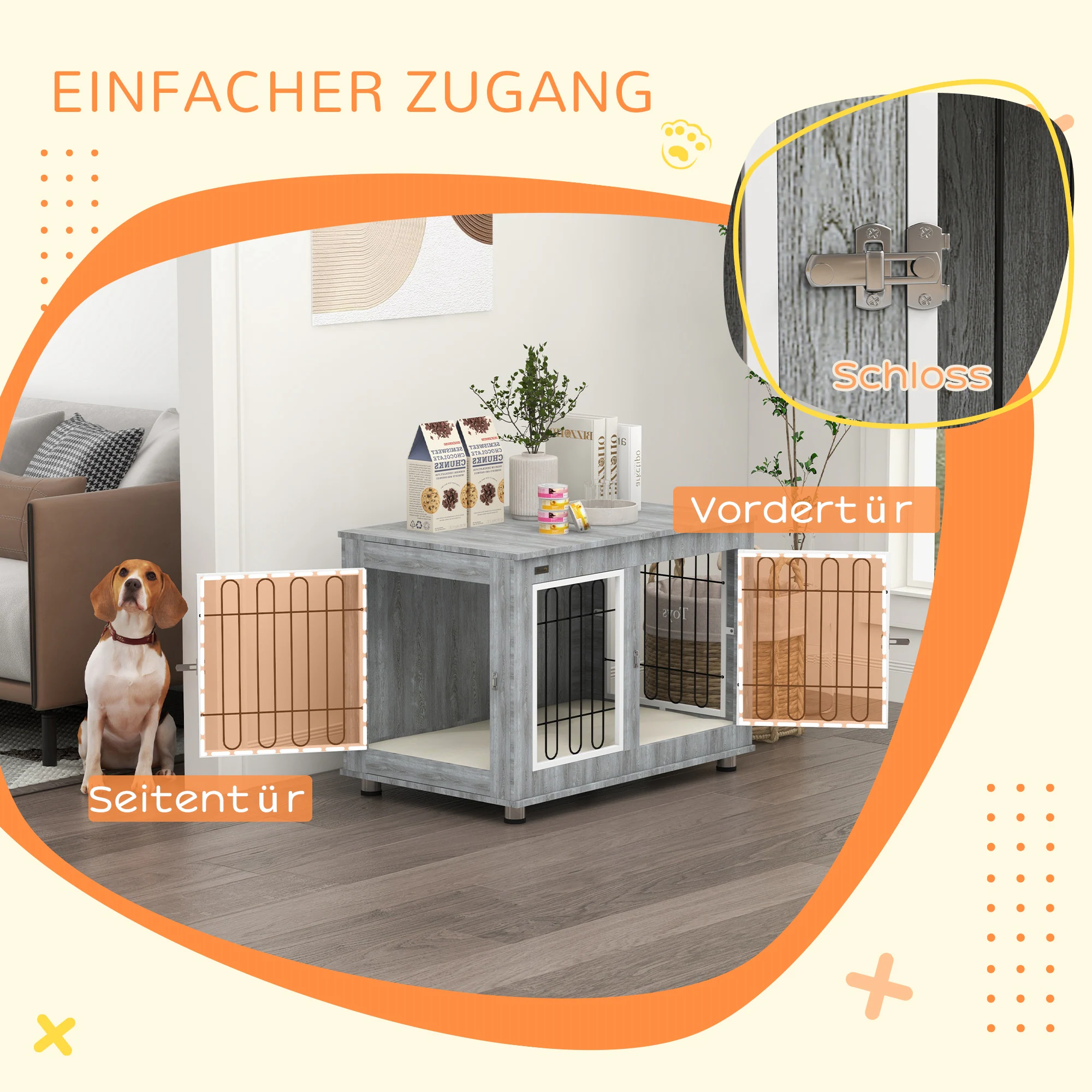 PawHut Hundekäfig mit abschließbaren Türen und Innenpolster grau 90L x 58B x 65H cm