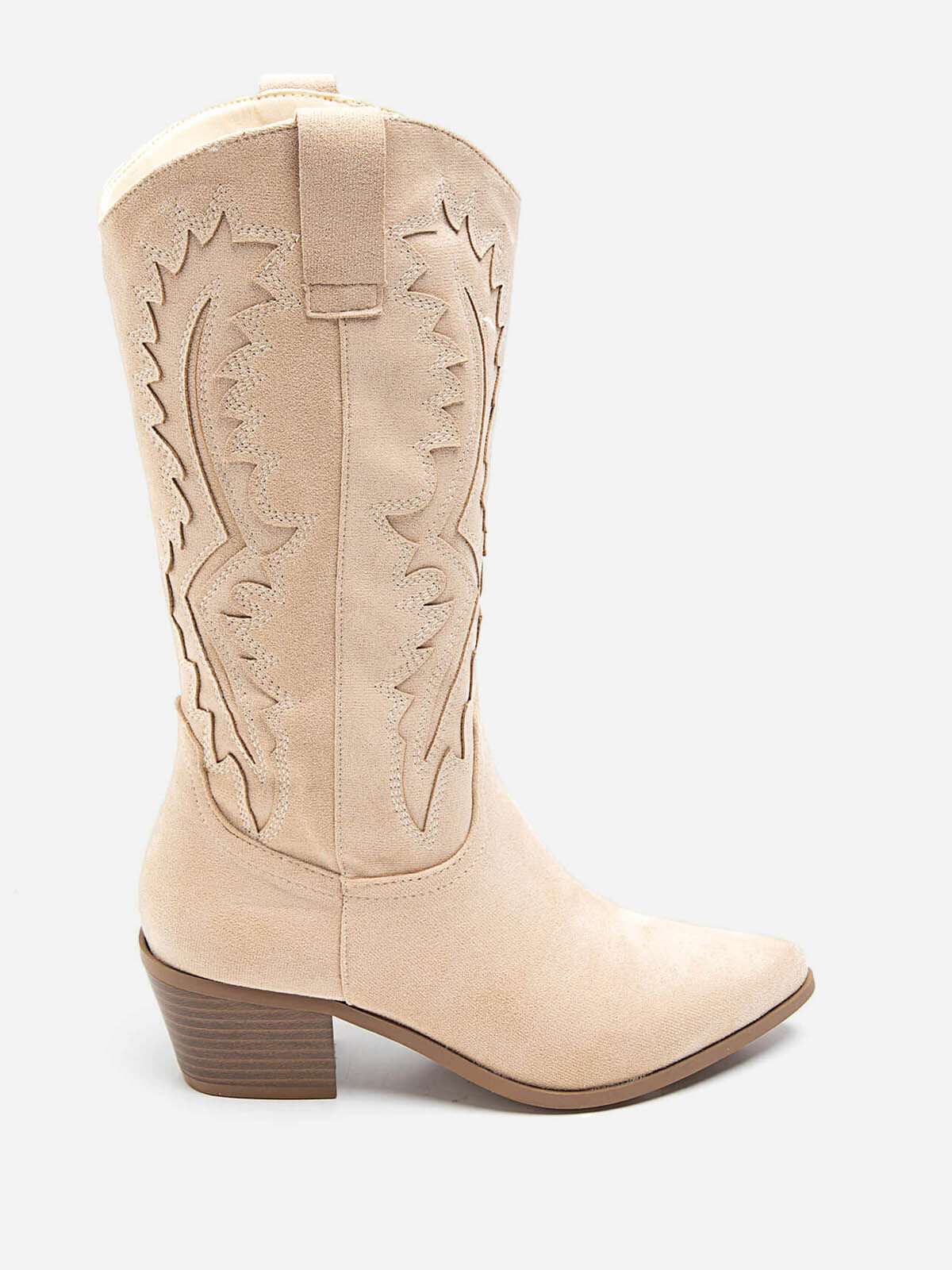 Santiags en suédine à talon et surpiqûres- Beige