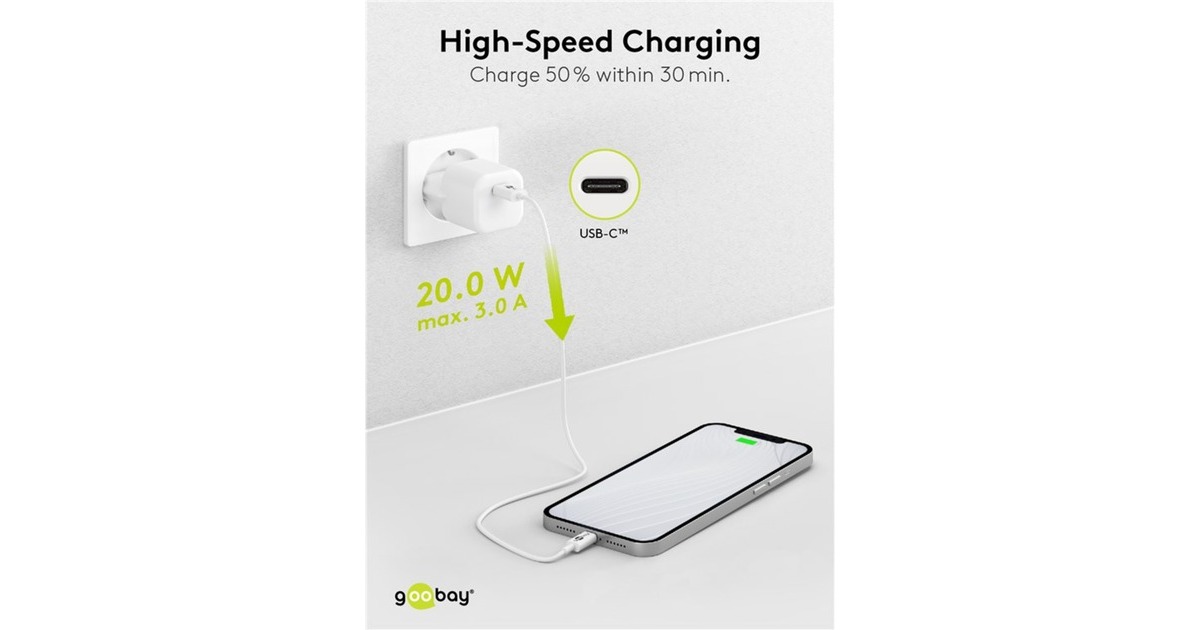 goobayUSB-C PD GaN snellader Nano (20 W)   (Wit, 1x USB-C, Power Delivery 3.0)