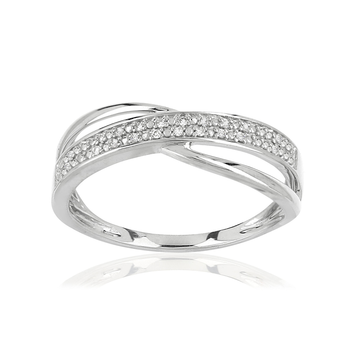 Bague or 375 blanc anneaux entrelacés diamants