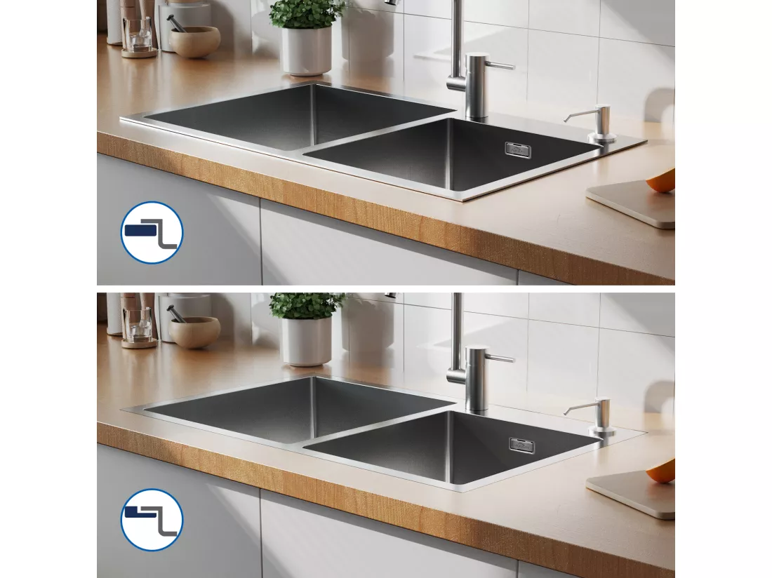 2 en 1 Évier de Cuisine 2 Bac 75x45x19cm,Encastré/ à Poser avec Distributeur de Savon+Robinet de Cuisine Flexible Bec Haut Orientable