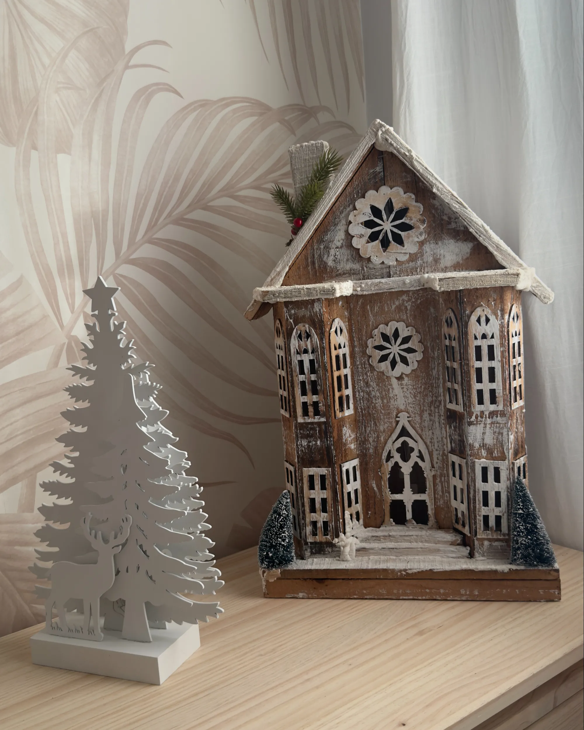 Kerstdecoratie LED UNARI Huis 50 cm Lichtbruin