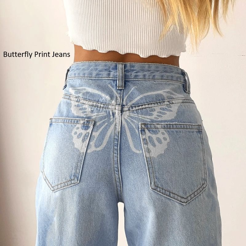 Sosana - Mouwloze V-hals gebreide mini-jurk / gescheurde jeans / camisole top / vlinderprint jeans