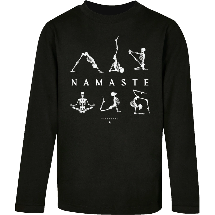 F4NT4STIC Longsleeve Shirt Namaste Yoga Skelett Halloween schwarz