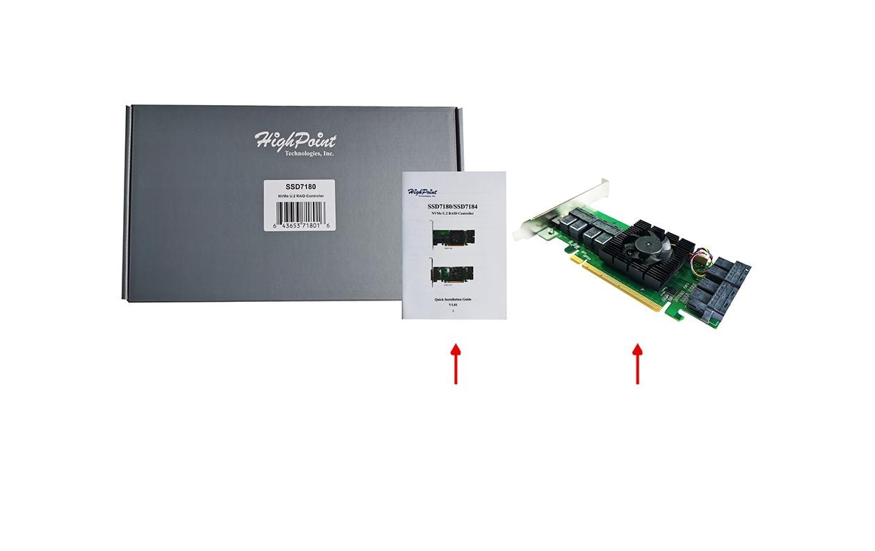 RAID-Controller SSD7180 8x PCIe 3.0 x4 SFF-8643, PCI-Ex16v3<br>HighPoint High Port Count NVMe RAID Serie- 8-Kanal PCIe 3.0 NVMe RAID Controller