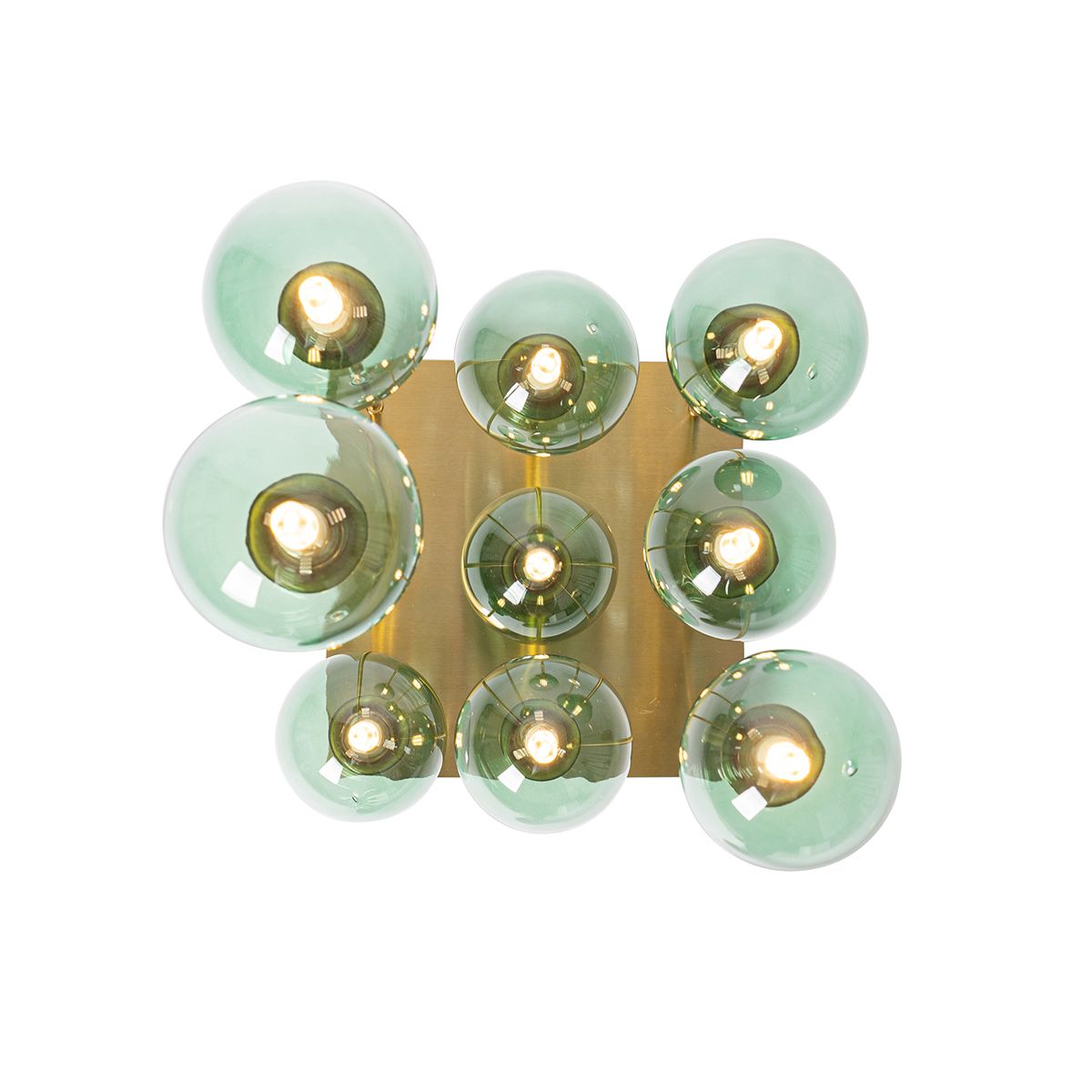 Art Deco plafondlamp goud met groen glas 9-lichts - Athens