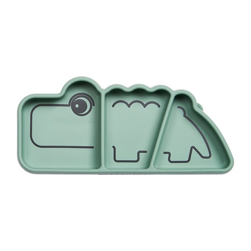 Assiette Stick&Stay en silicone - Croco Vert - Ecru