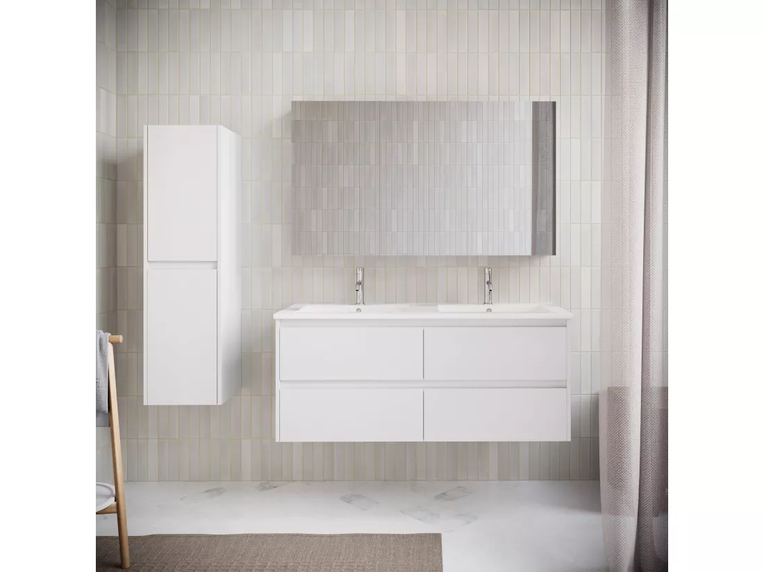Meuble salle de bain design double vasque FORTINA largeur 120 cm blanc