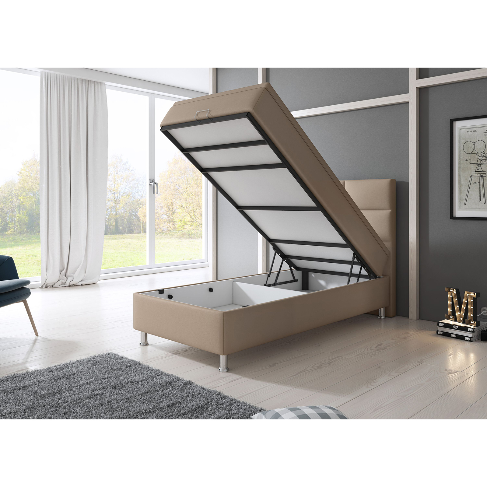 Boxspringbett-Design - muddy -mit Bettkasten - H3 - 90x200 cm