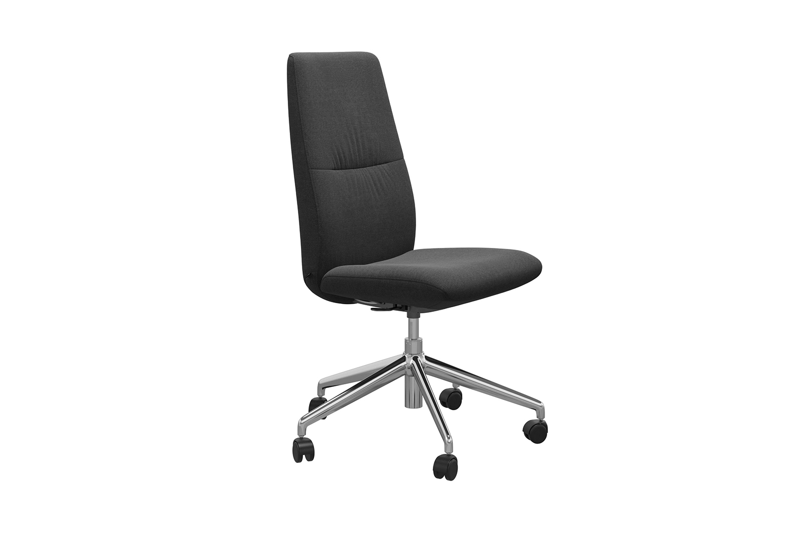 Mint kontorstol Høy stol i tekstil Dahlia Grey uten arm og med krom understell