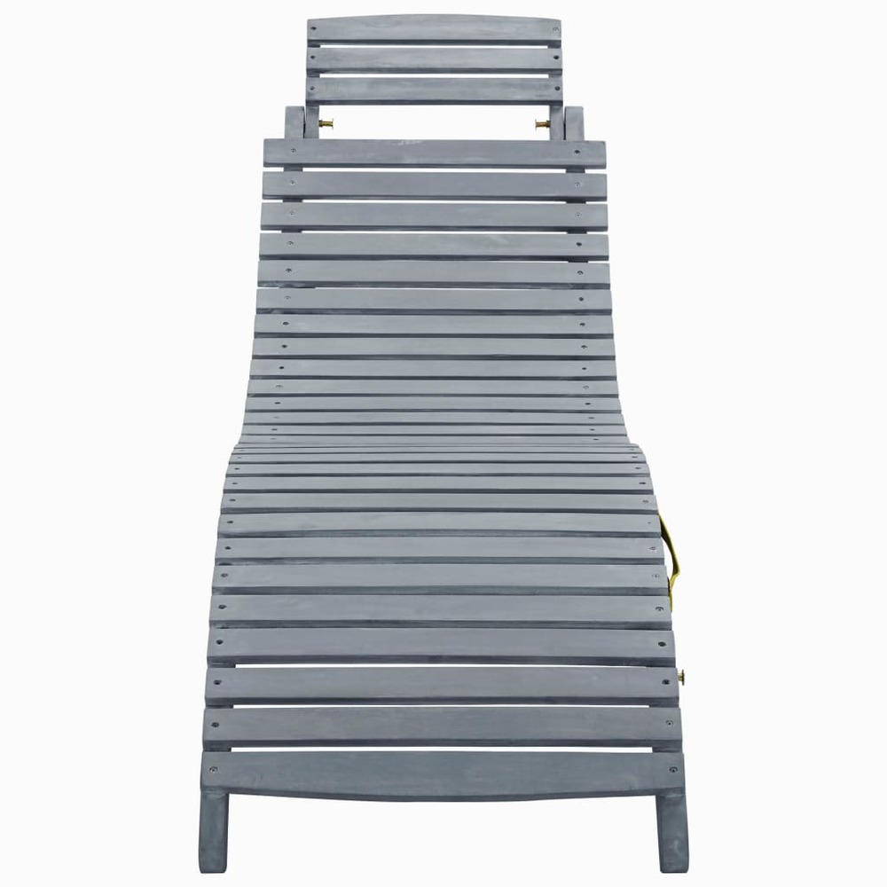 Transat chaise longue bain de soleil lit de jardin terrasse meuble d'extérieur avec coussin gris bois d'acacia solide 02_0012