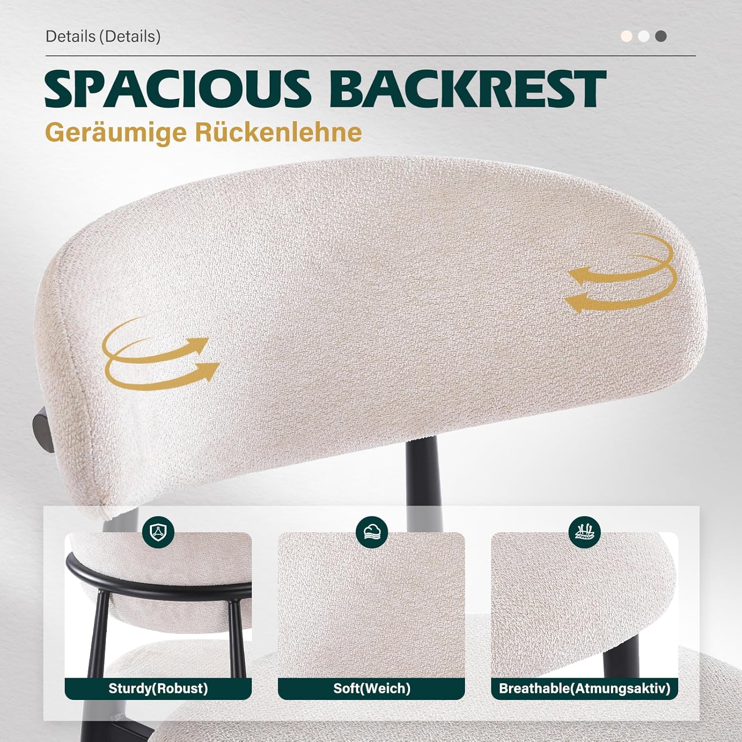 2er Set Esszimmerstühle Japandi: Moderne Polsterstühle mit Gewebtem Leinenbezug - Ergonomische Rückenlehne Schwarze Metallbeine - Bequeme Küchenstühle für Esszimmer Wohnzimmer Büro (Beige, 2er)