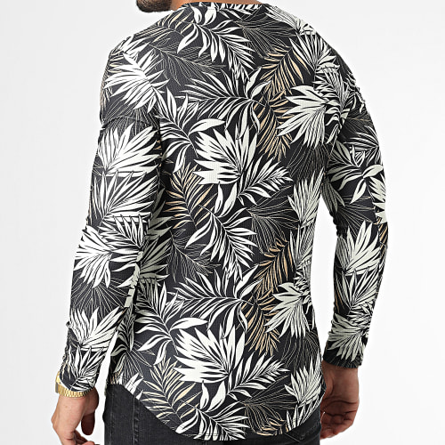 Tee Shirt Oversize Manches Longues Noir Floral