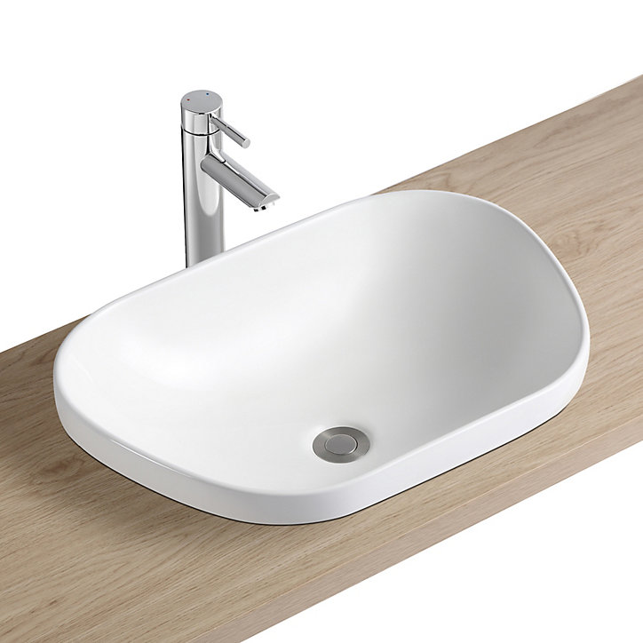 Vasque semi-encastrée galet céramique blanc Ola