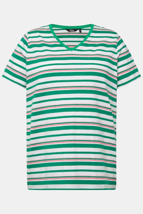 Shirt, Ringel, Classic, V-Ausschnitt, Halbarm