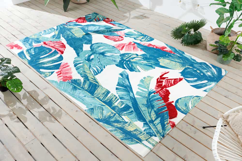 In- und Outdoor Teppich TROPICAL 240x160cm grün pink Blatt florales Design wetterfest