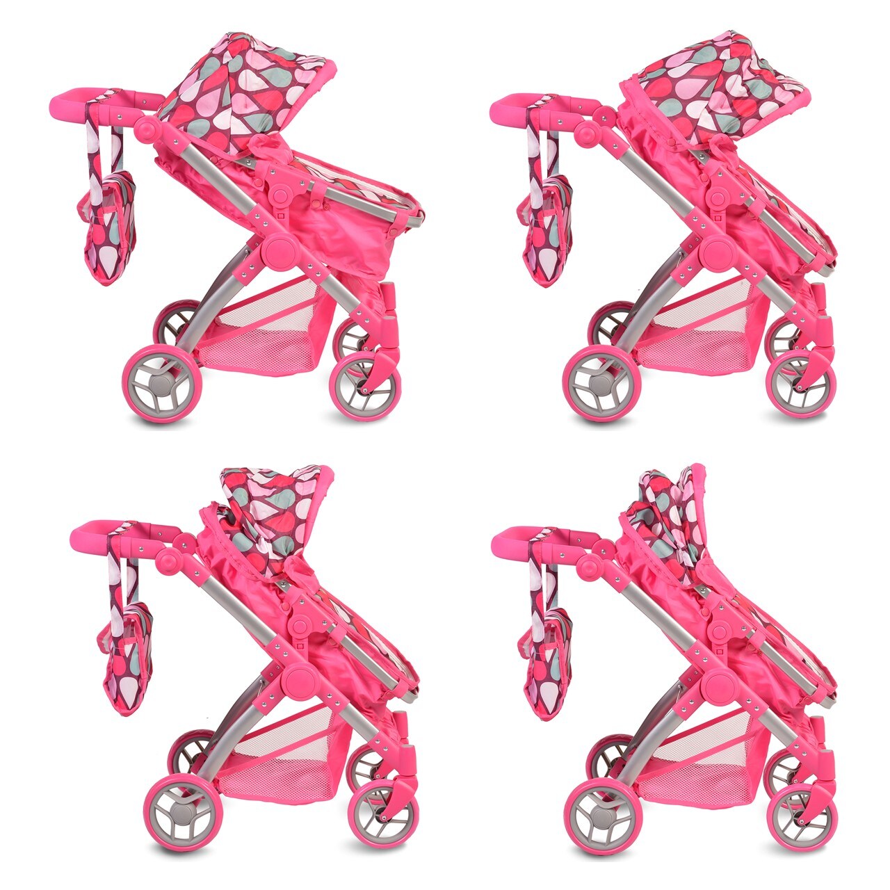 Moni Puppenwagen, Puppenbuggy Vicky 9620, Tasche, Schiebegriff höhenverstellbar in pink