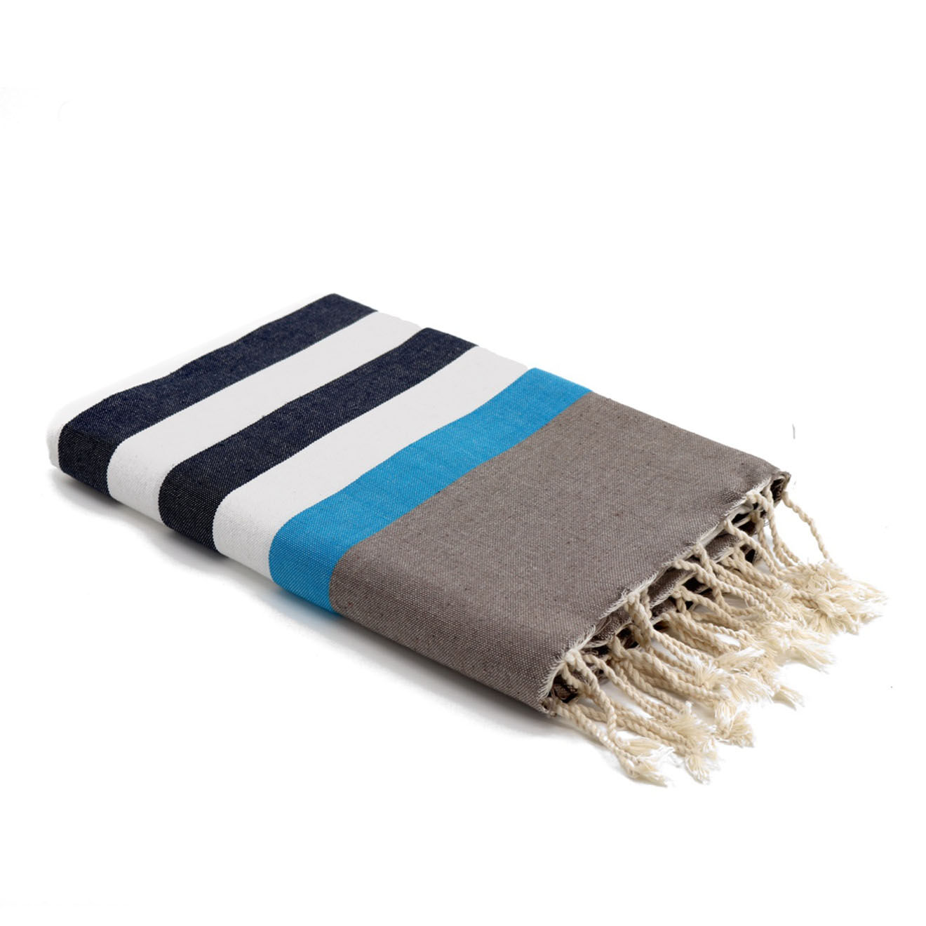 Febronie Fouta Arcachon blanc/taupe clair/bleu jean/bleu azur - 100x200 cm