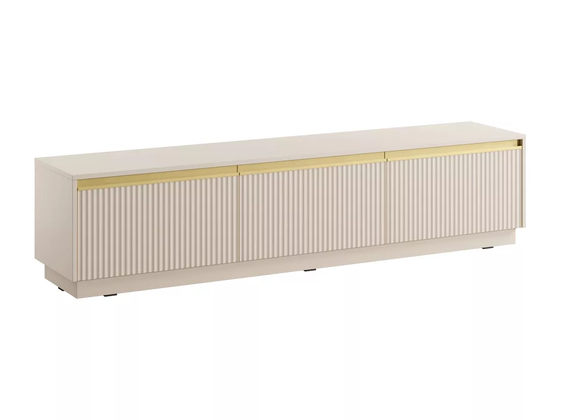 Meuble TV suspendu ou à poser avec 3 portes en MDF - Beige et doré - POSINIA de Pascal MORABITO