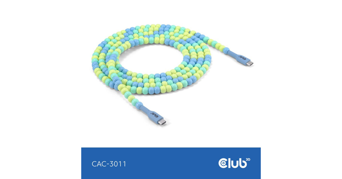 Club 3DUSB-C Beaded Cable Blue, 2 meter kabel  (Roze)