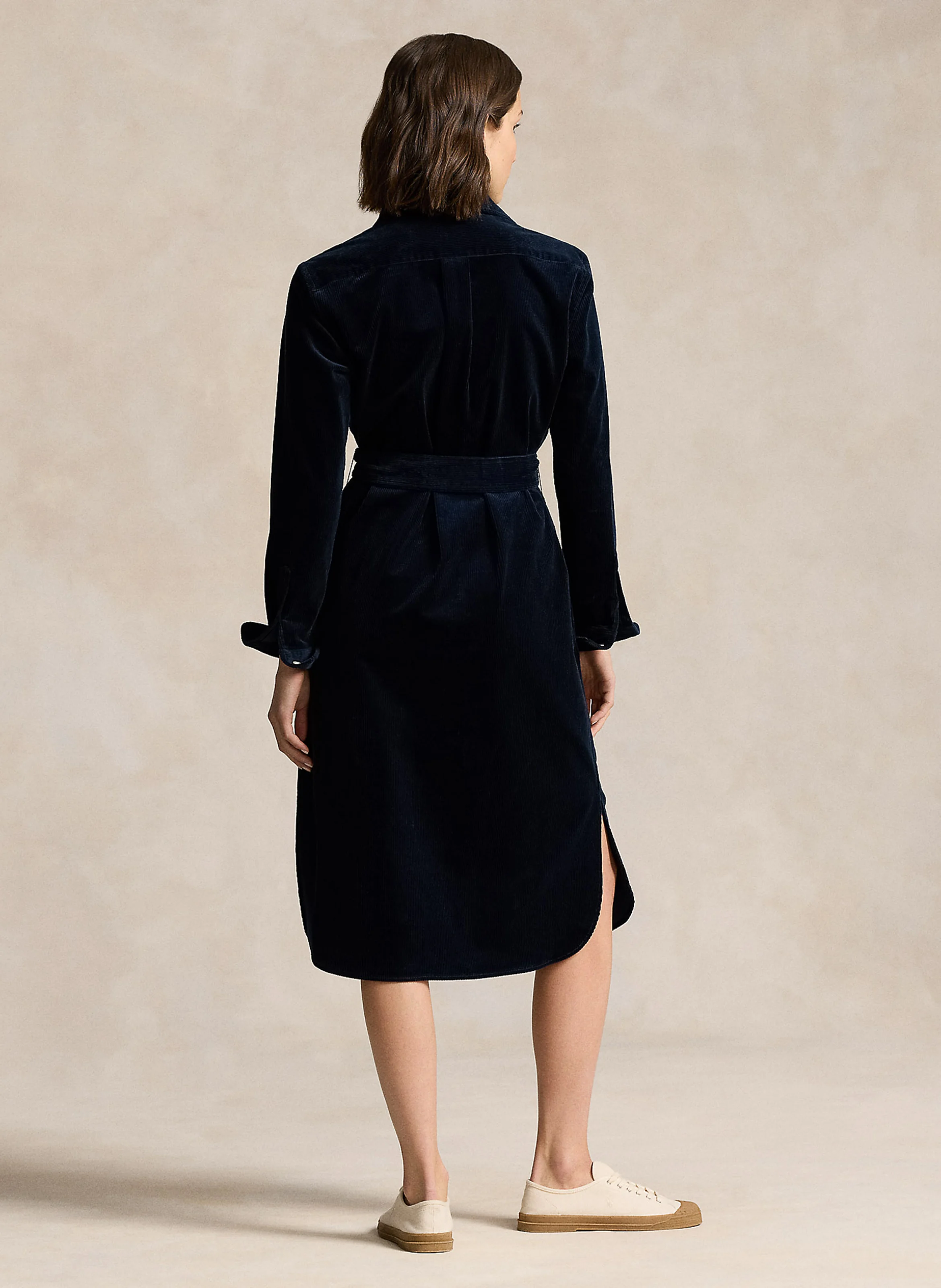 Robe-chemise midi en velours côtelée | Bleu