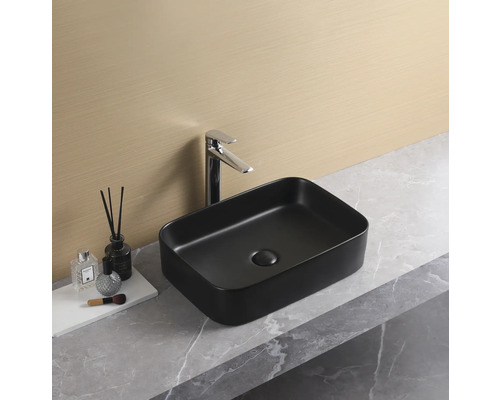 Jungborn opzetwastafel THREE 50 x 35 cm mat zwart incl. keramische afvoerplug