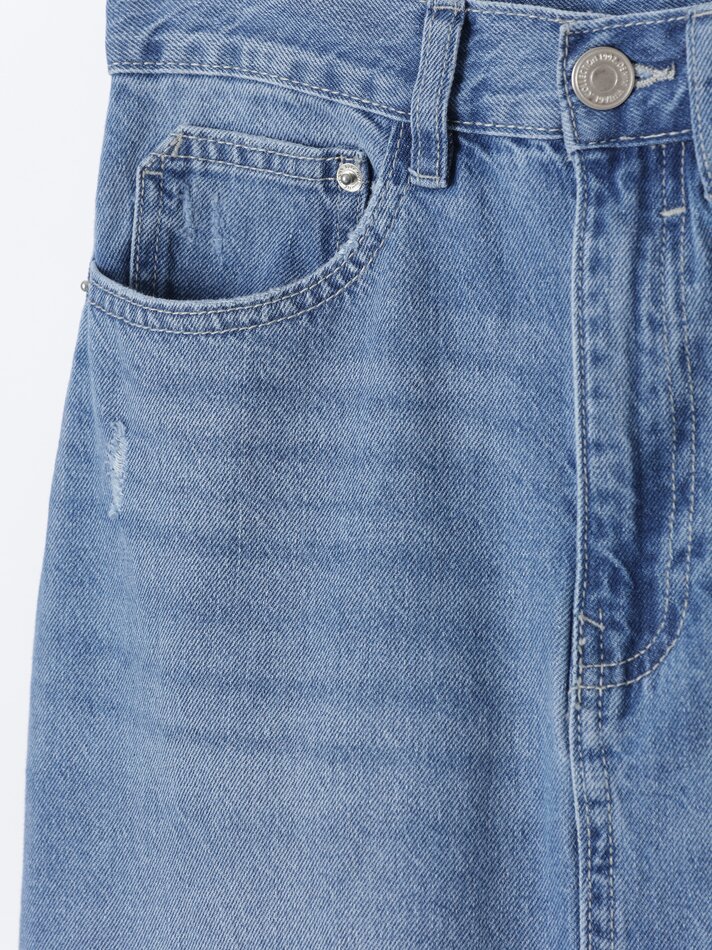 Saia midi jeans - Azul índigo claro