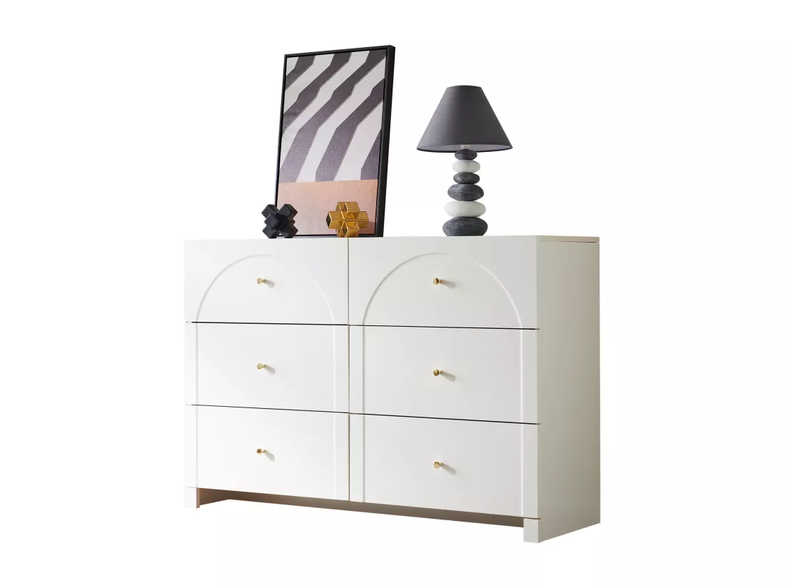 Commode avec 6 tiroirs pour salon et chambre à coucher - 120 x 40 x 82 cm - panneaux de particules - Blanc