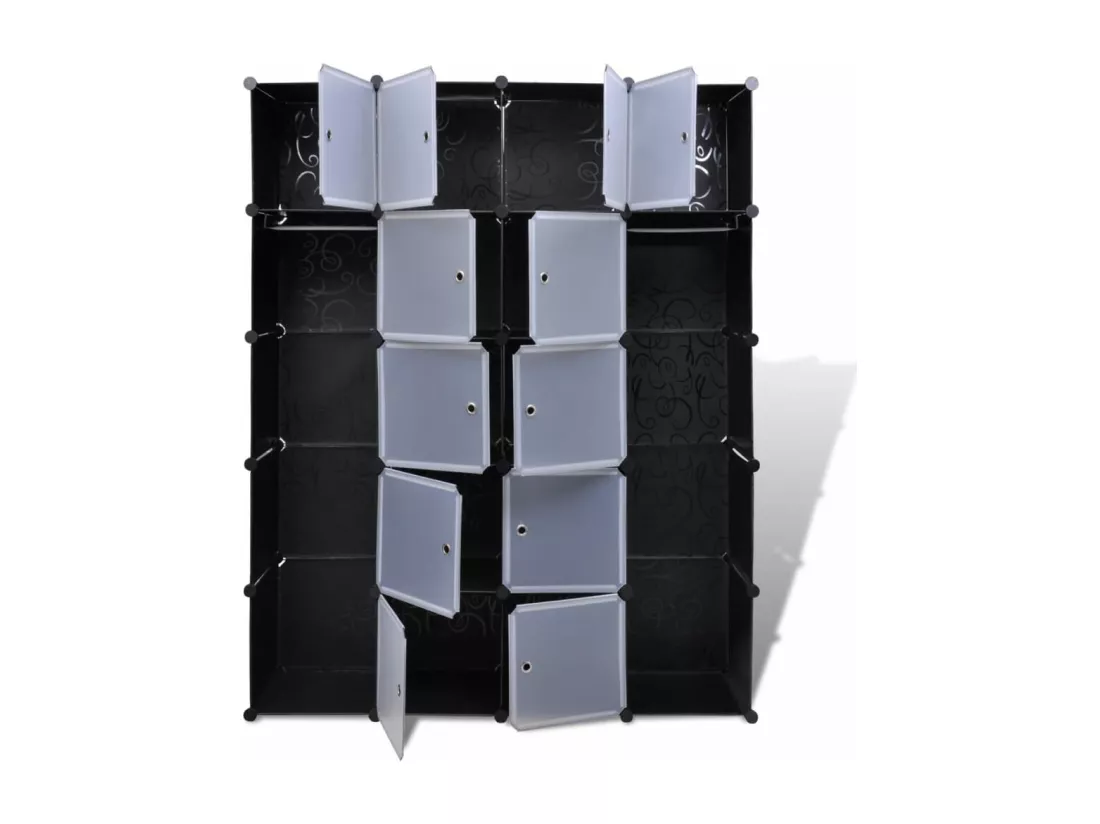 Armoire modulaire 14 compartiments Noir et blanc 37x146x180,5cm