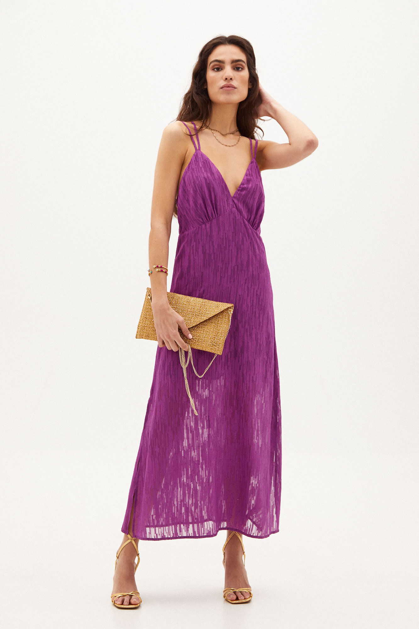 Vestido longo Alba com lurex - Rosa