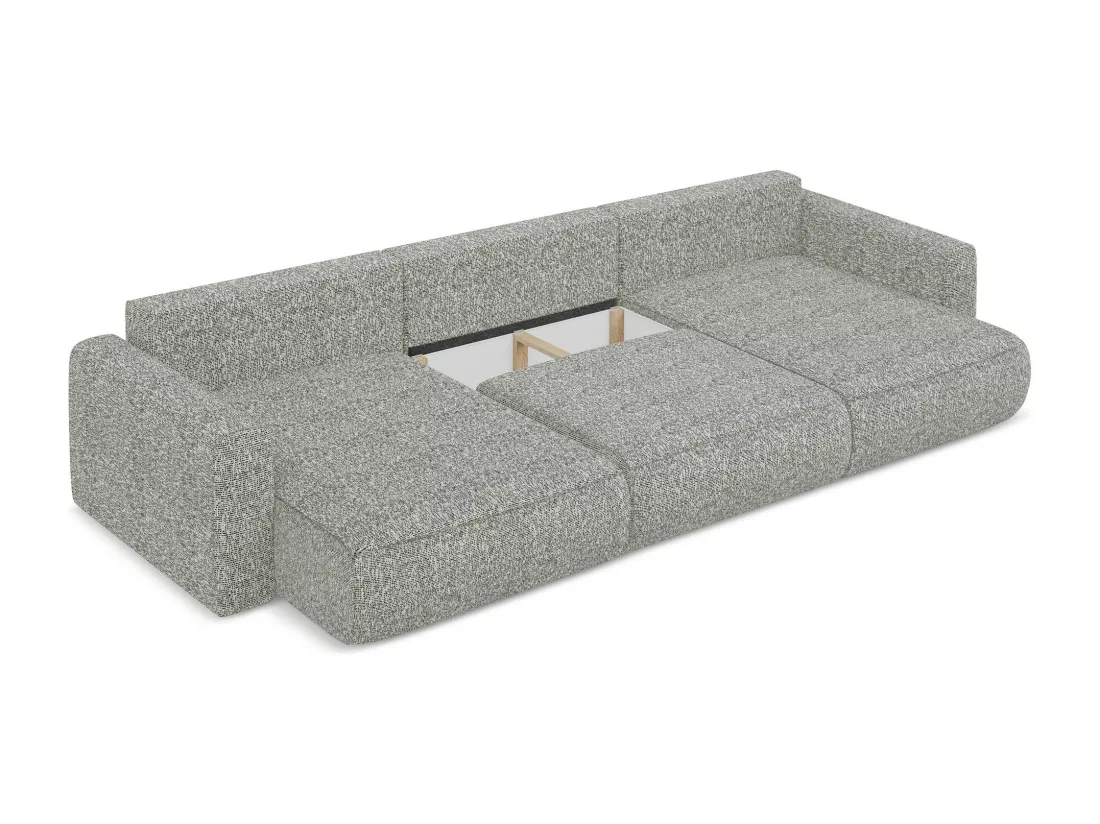 Canapé d'angle panoramique convertible en tissu texturé - gris beige - KAPUA