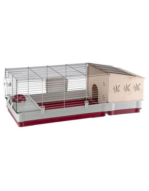 Ferplast Knaagdierenkooi Krolik 140 Plus - Dierenverblijf - 142x60x50 cm Grijs Rood