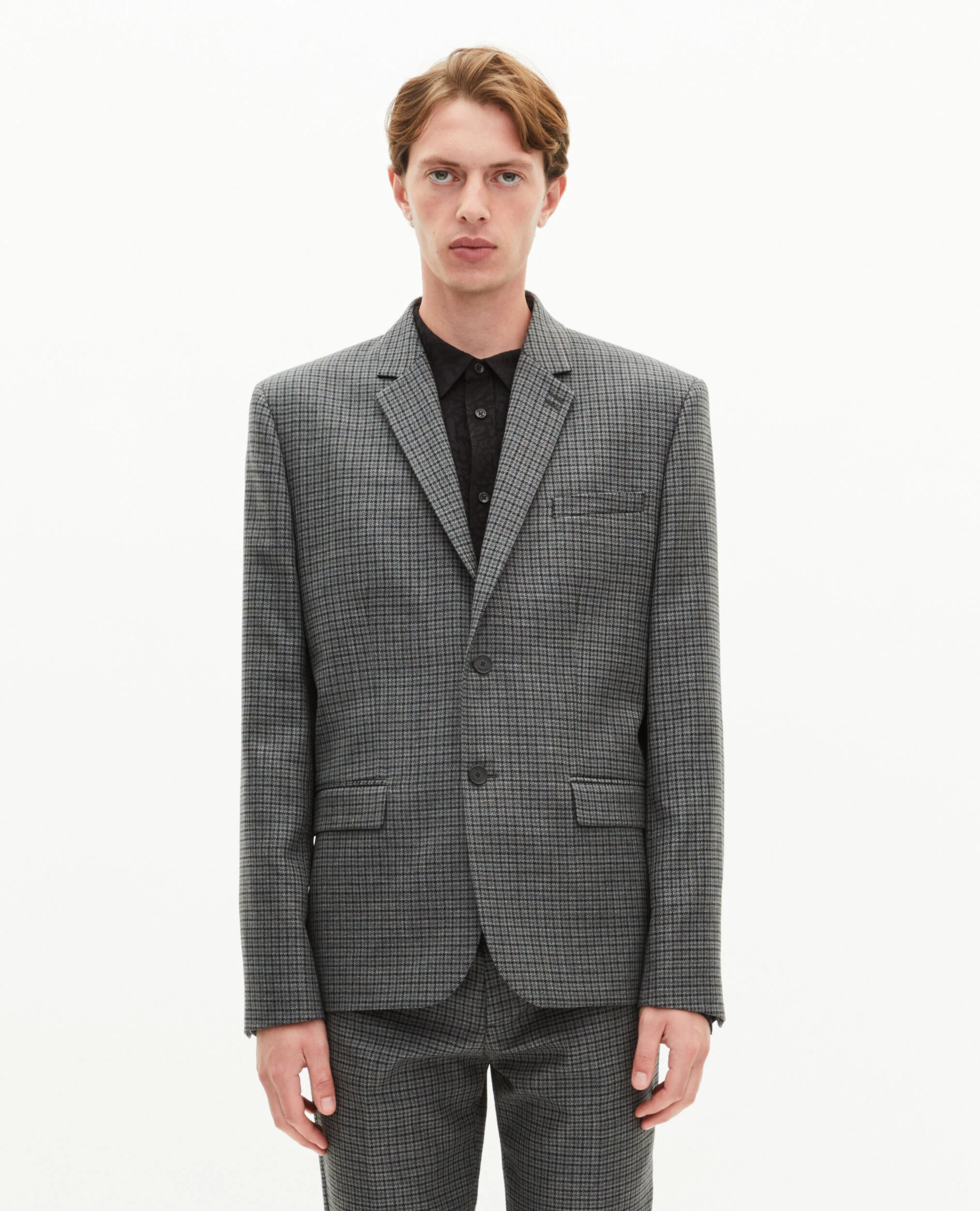 Veste de costume en pied de poule noir et gris