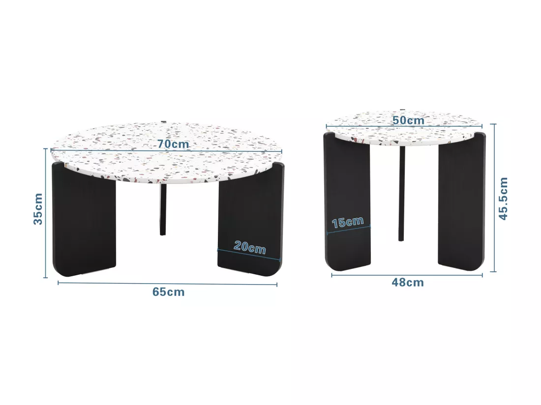 Ensemble de 2 tables basses gigognes moderne blanc et pieds noirs QEGZA BLACK