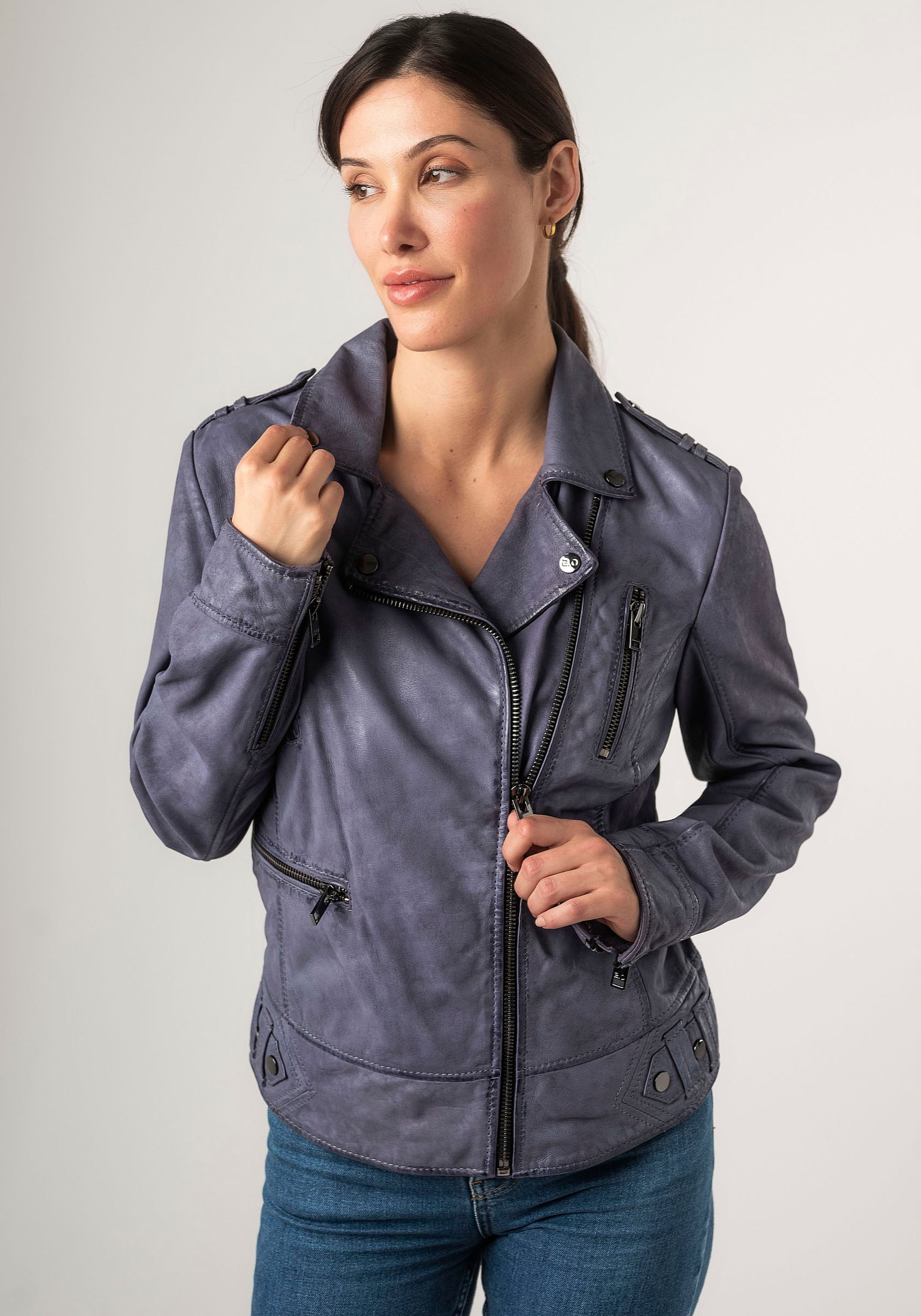 Mauritius Lederjacke »2Wtashi« mit Schulterklappen, mit Nieten, mit Zipper-Taschen