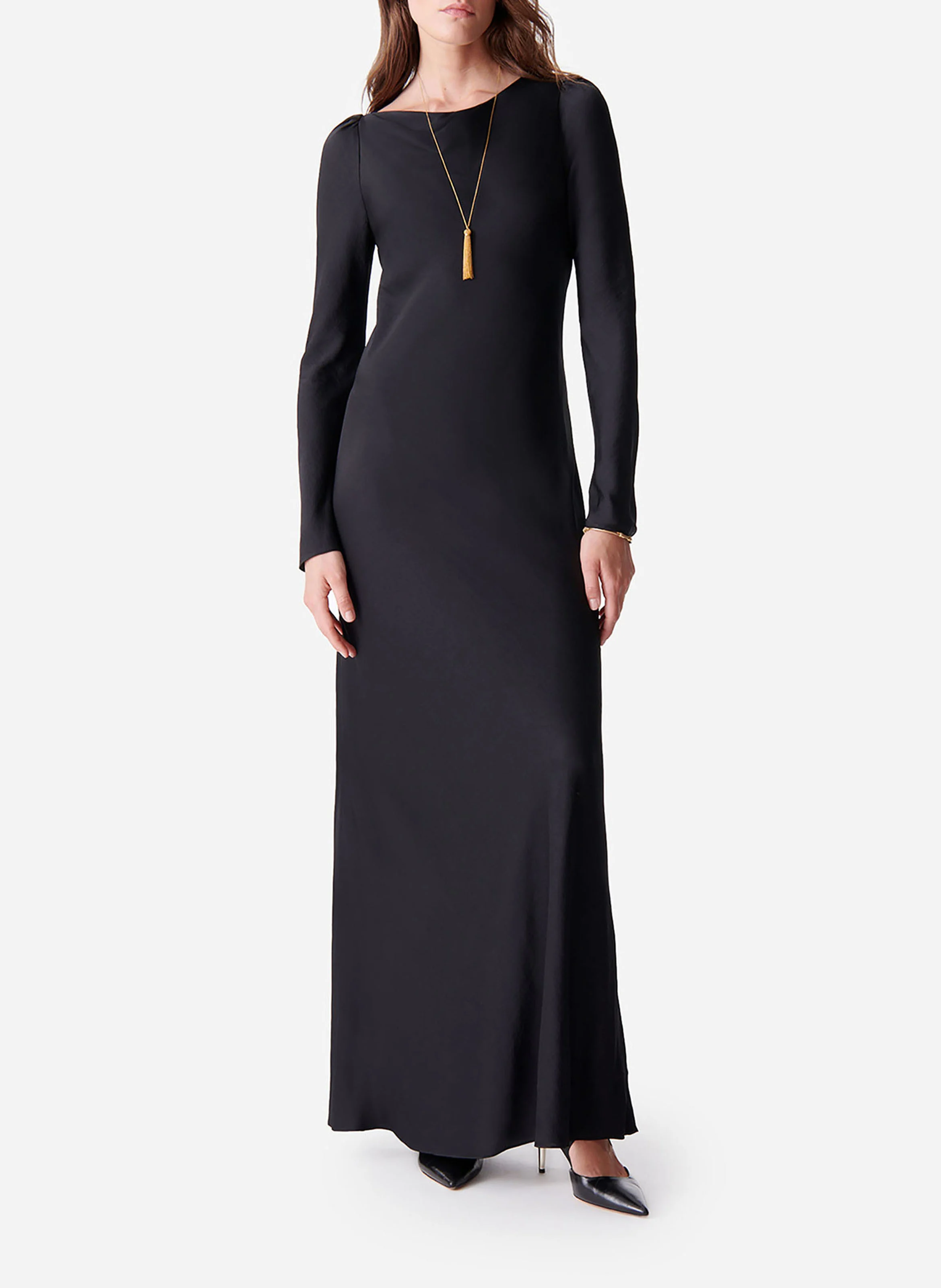 DELLE - Robe longue satinée | Noir