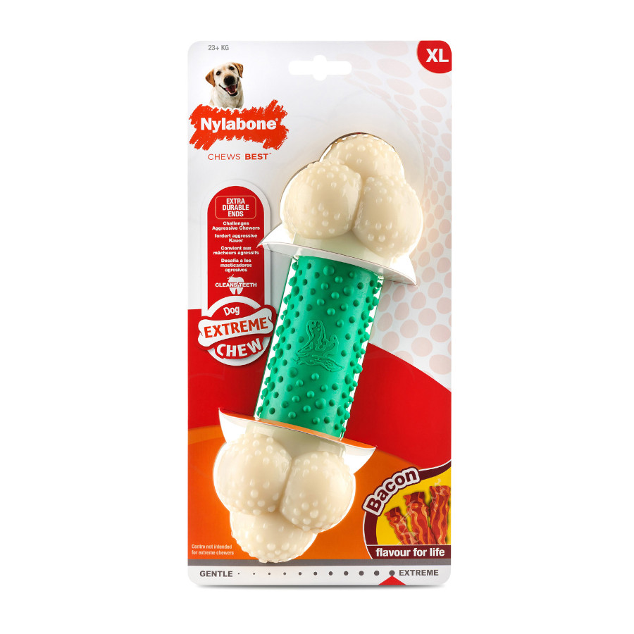 Brinquedo para mastigar Nylabone Extreme Chew Bacon Double Action para cães