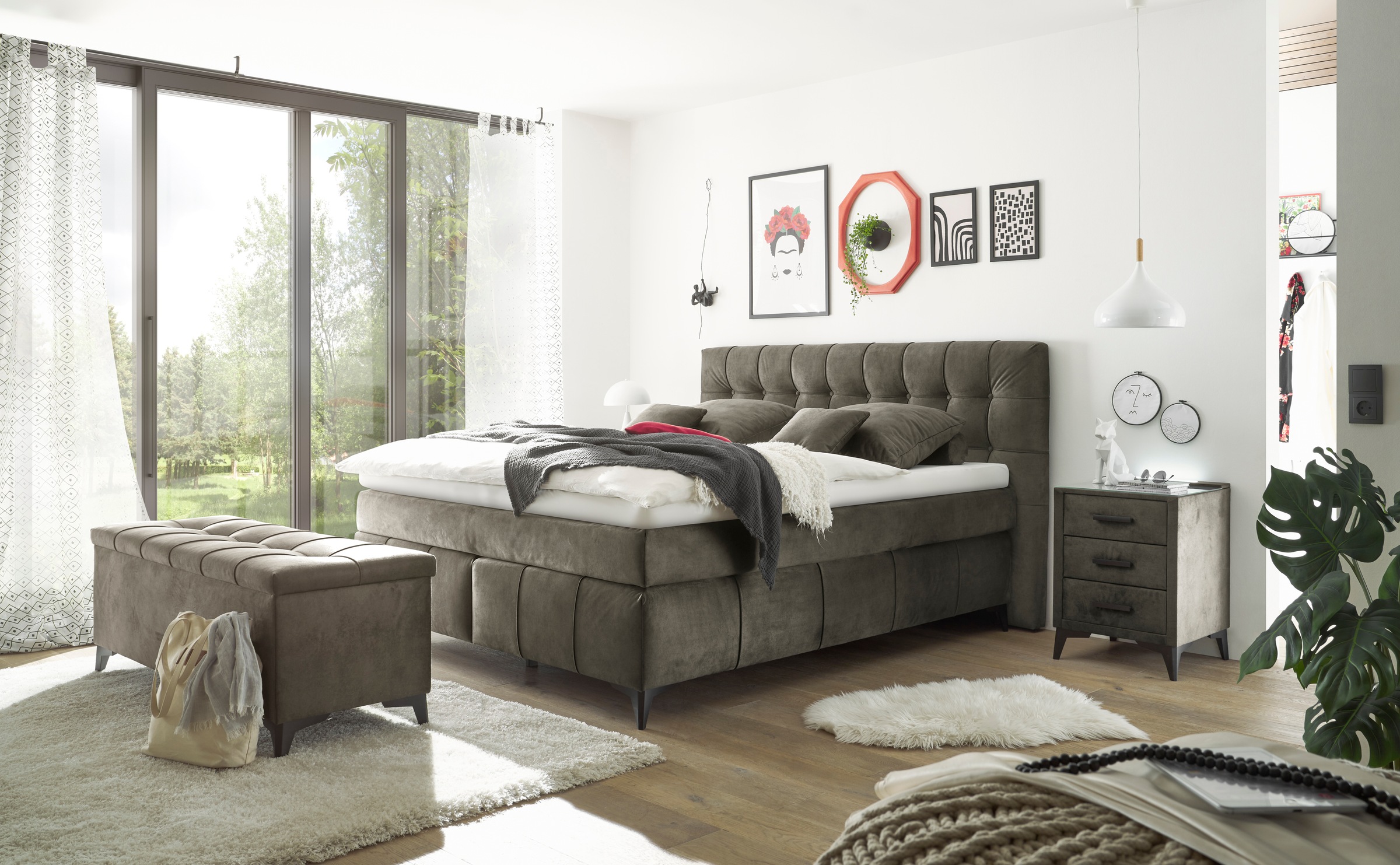 ED EXCITING DESIGN Boxspringbett »Oregon« inkl. Duo-Matratze - Kokosmatte, Filzabdeckung