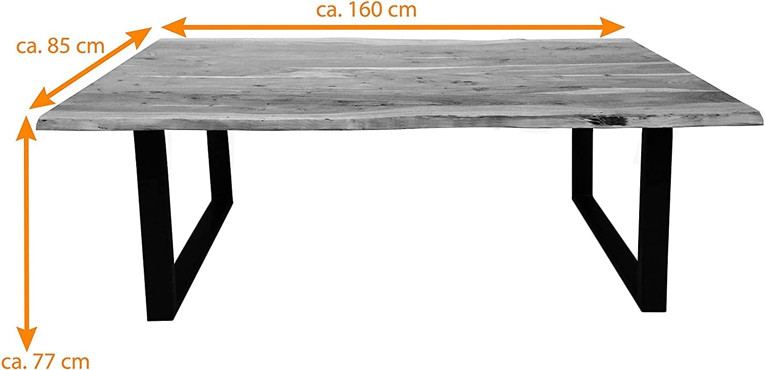 SAM Baumkantentisch 160x85 cm Quarto, Akazienholz massiv + nussbaumfarben, Esstisch mit schwarzem U-Gestell, Esszimmertisch/Holztisch Industrial-Design, Tischplatte 26 mm