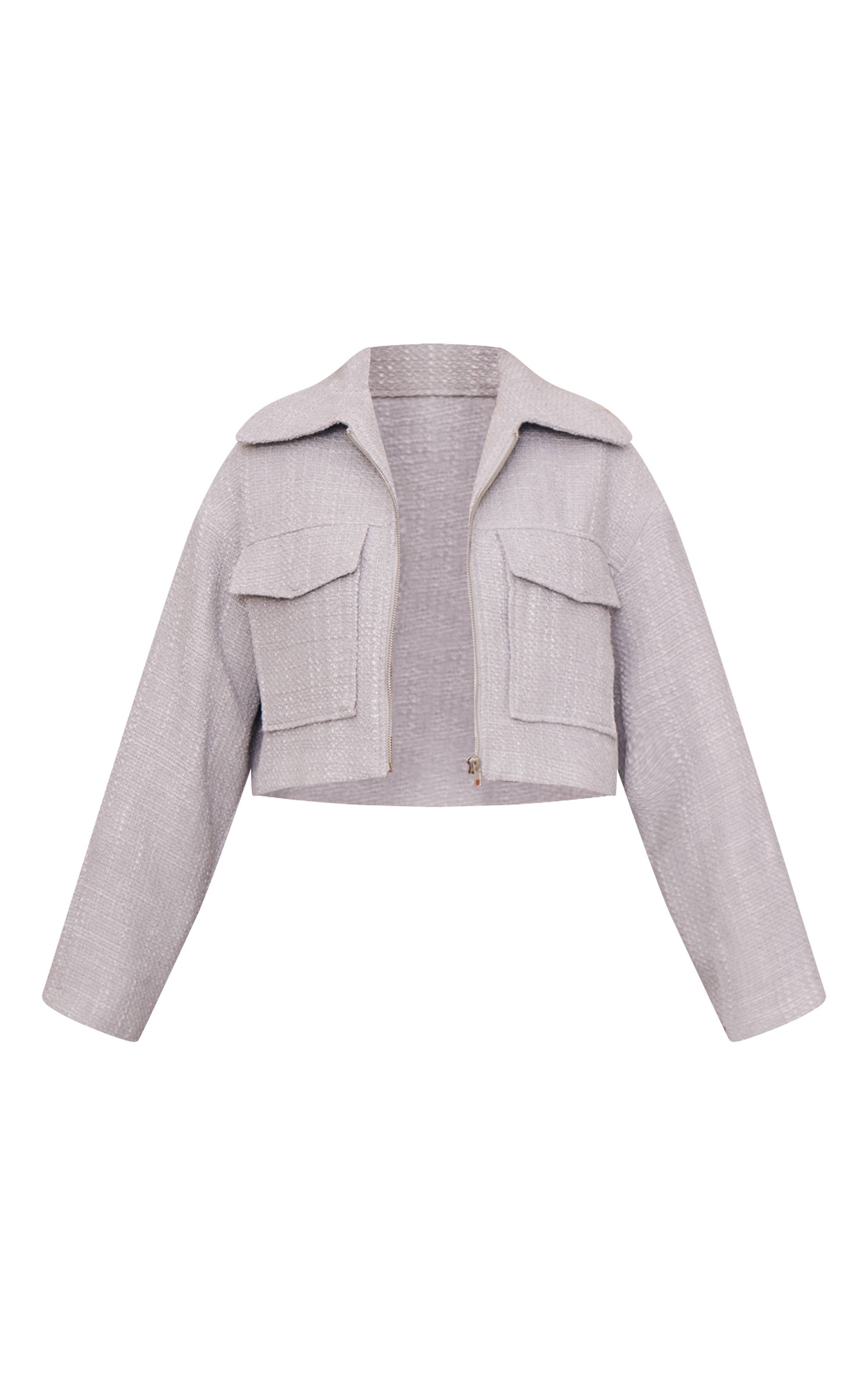 Gris Veste Zippée Texturée À Poches
