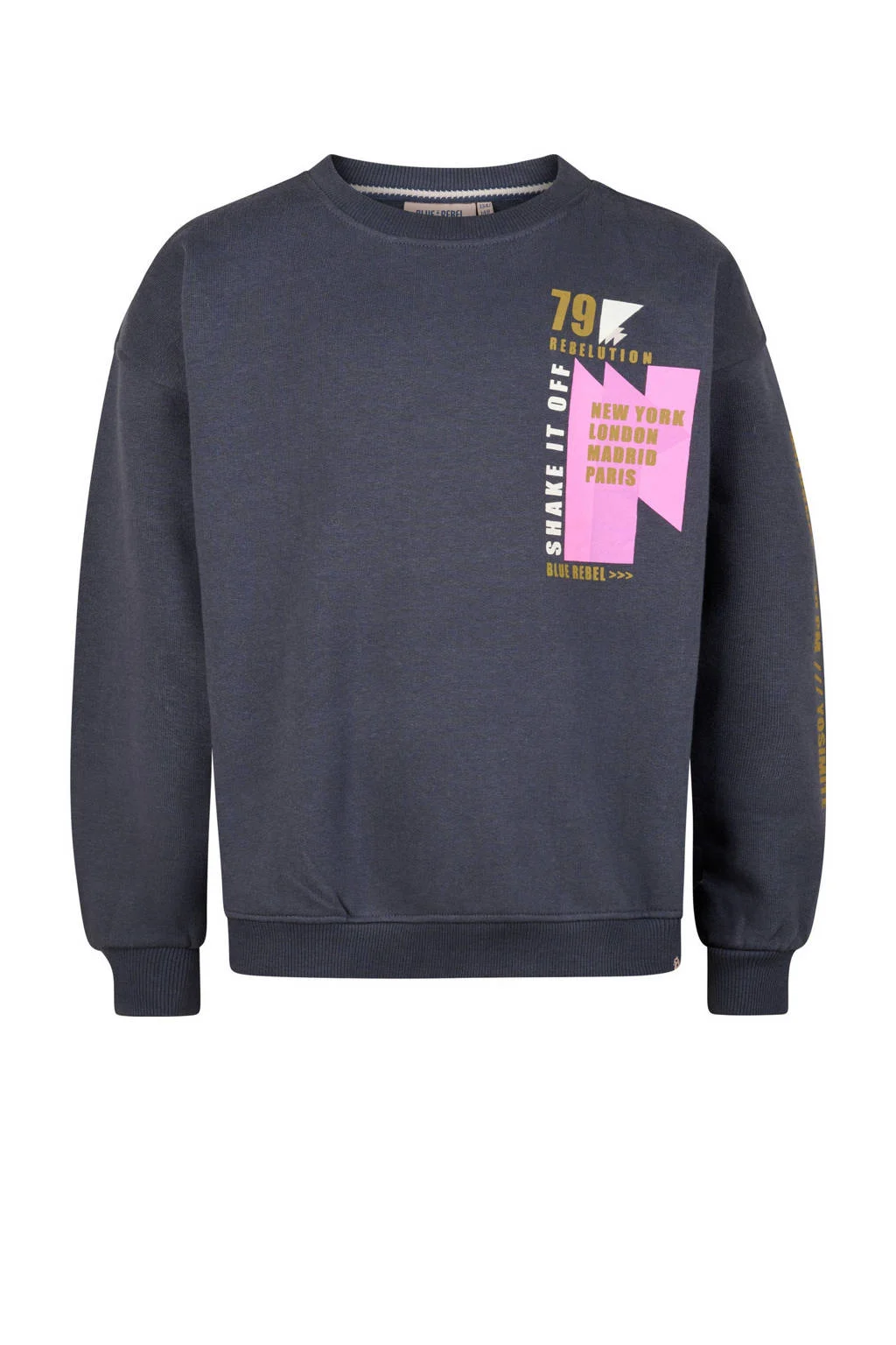 sweater Layla met backprint donkergrijs