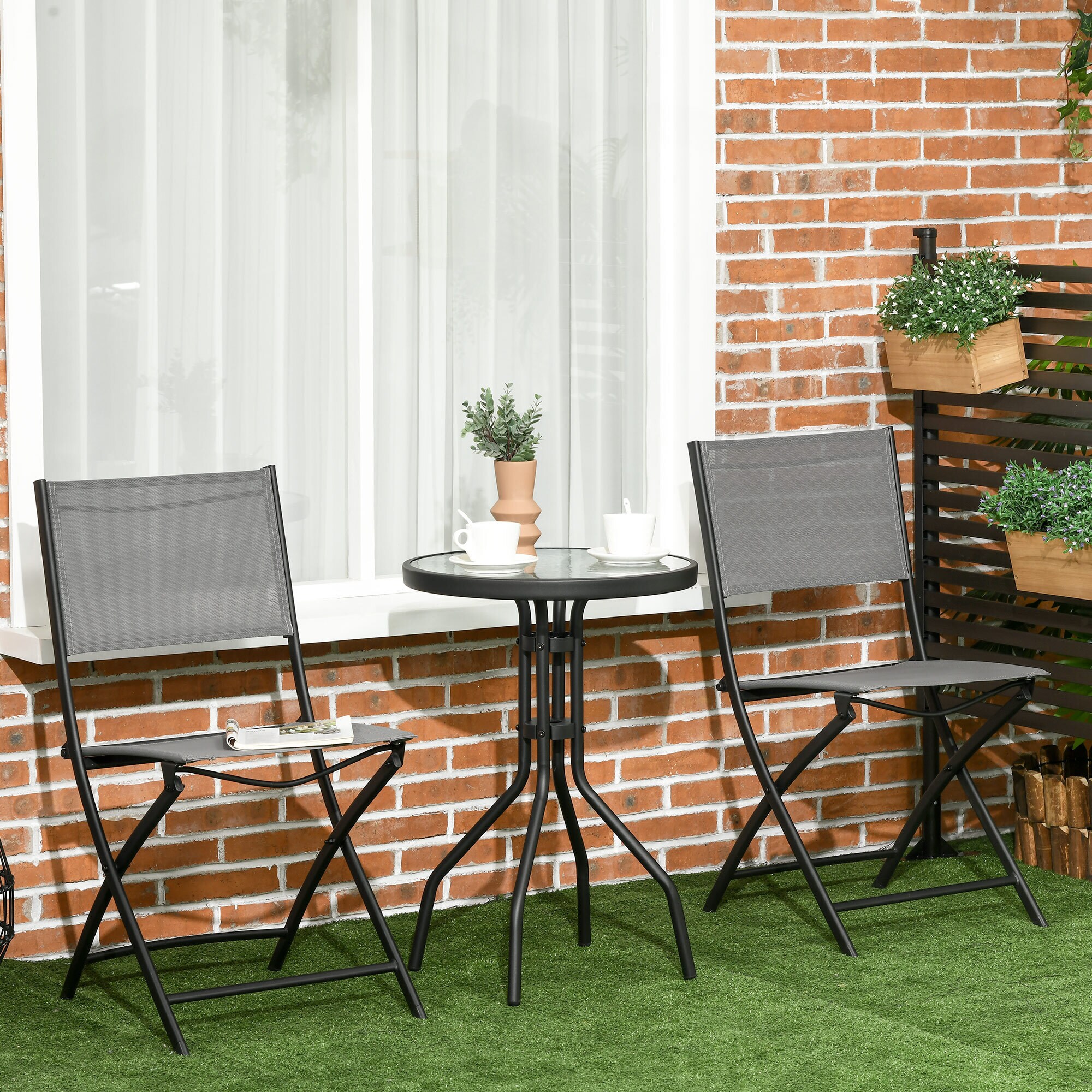 Outsunny Bistro Set mit klappbaren Stühlen grau 50L x 50B x 72H cm