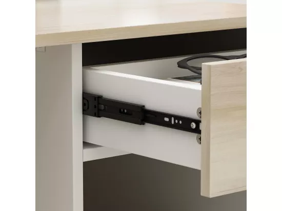 Comptoir de réception avec compartiments ouverts Tiroir verrouillable étagères Salon Bureau Bois&Blanc 140x60x110cm