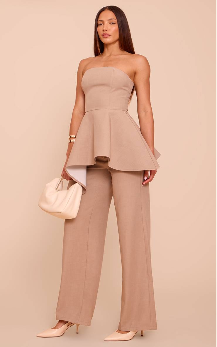 Taupe Haut Bandeau Asymétrique Tailleur Premium Tall Coordonné
