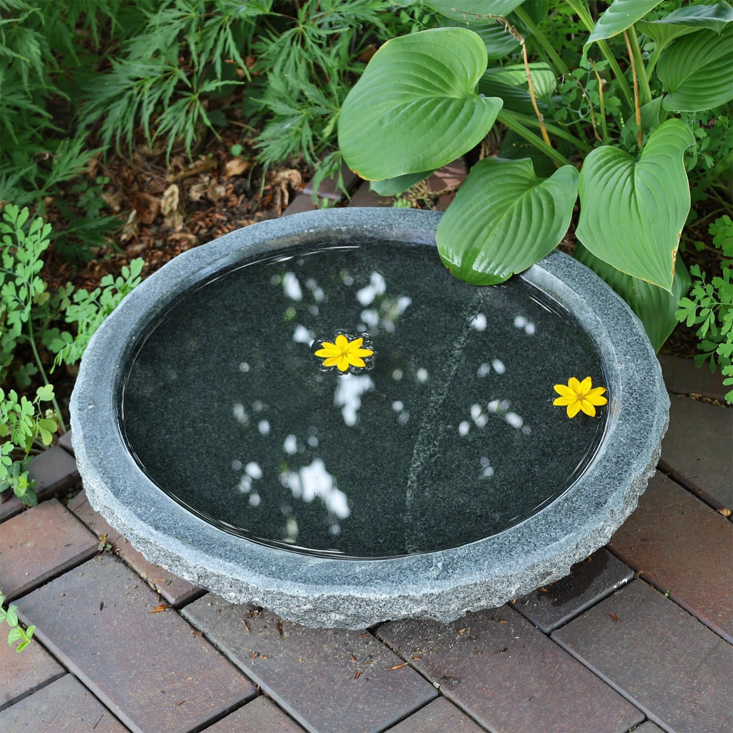 Naturstein Wasserschale GVT2 aus Granit Ø 46cm Vogeltränke groß Garten Stein Boden Vogel Bad frostfest