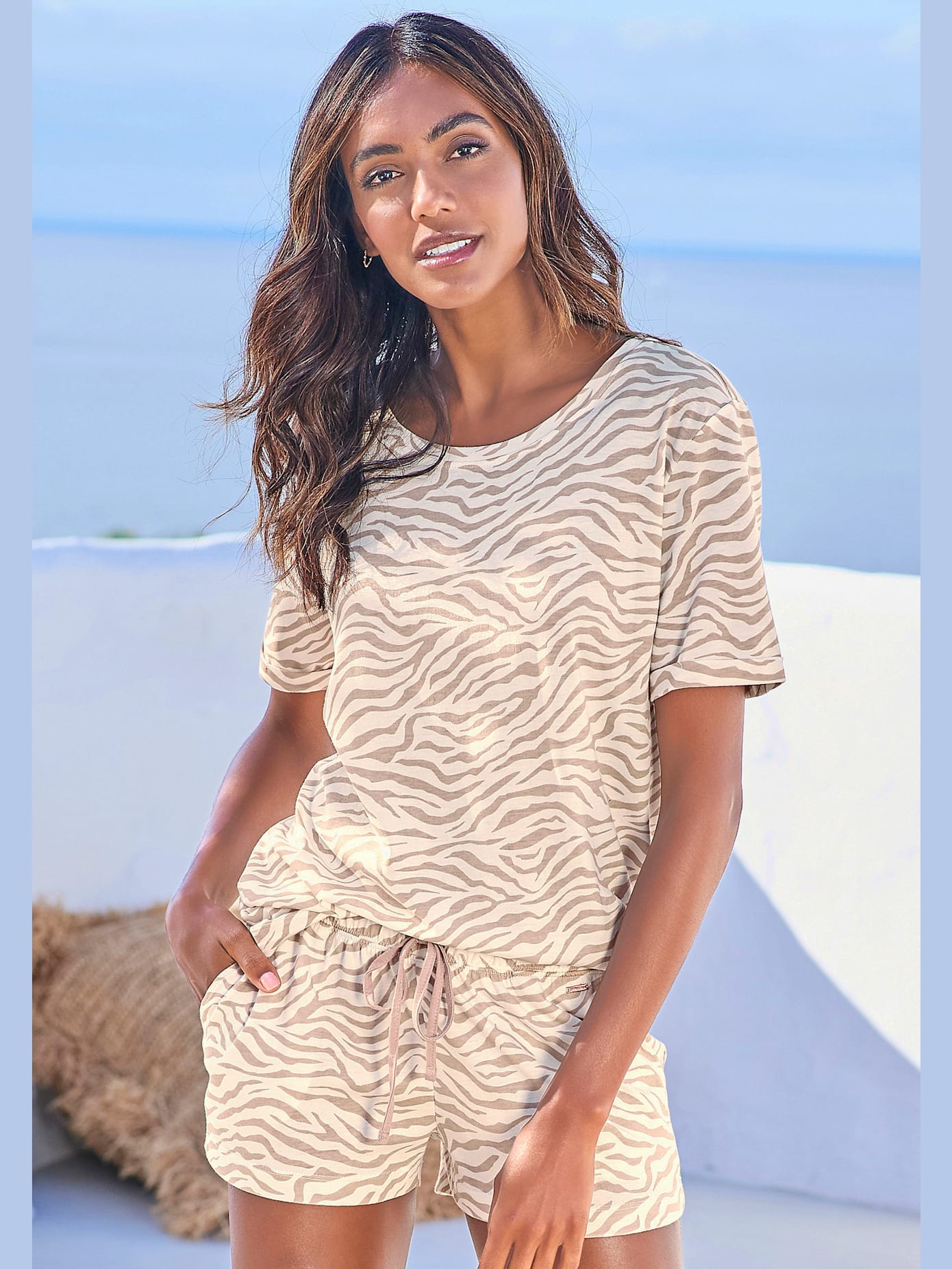 Haut de pyjama t-shirt confortable avec manches mi-longues