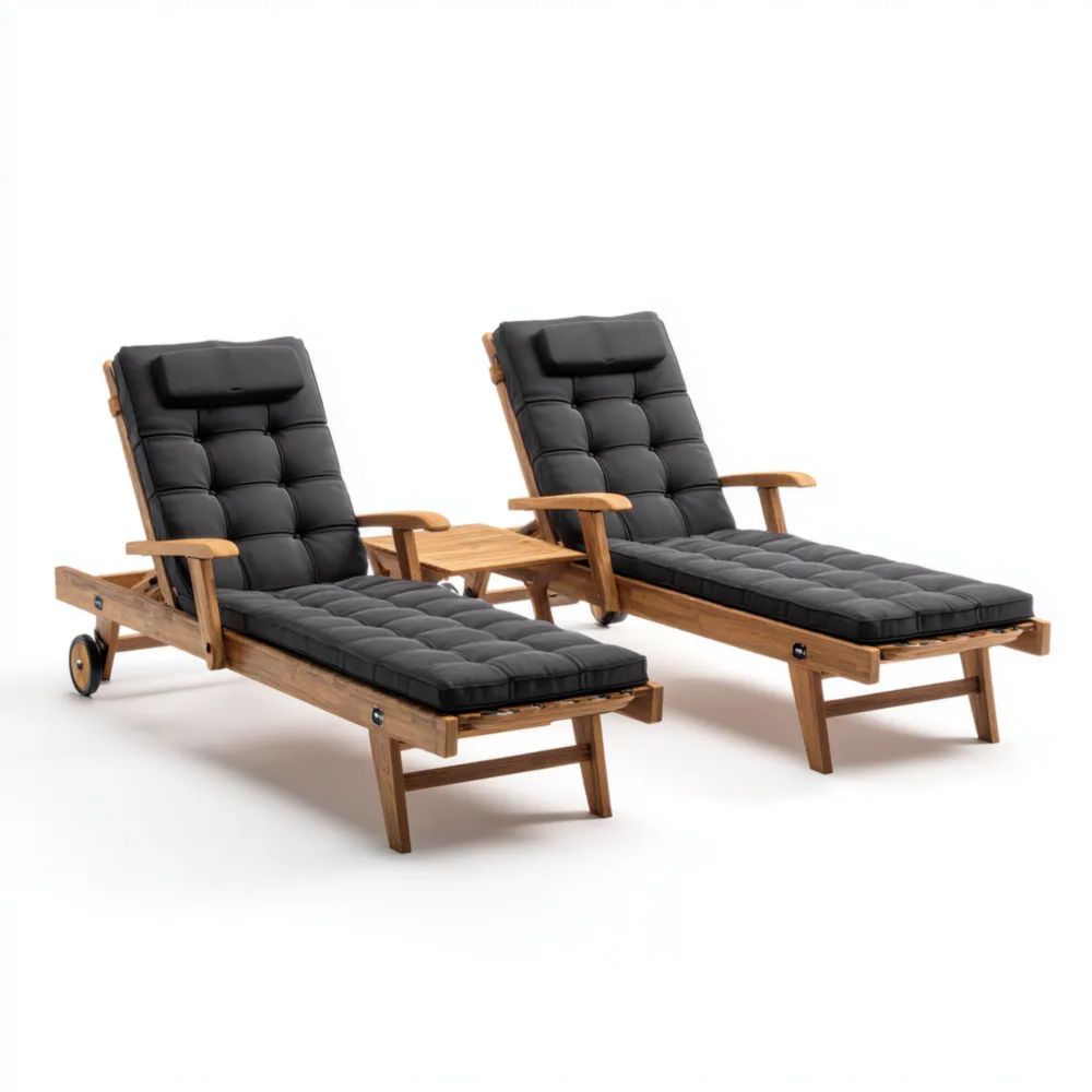 Verstellbares Gartenliegen-Set aus Holz 200x65x30 cm mit Kissen - Schw